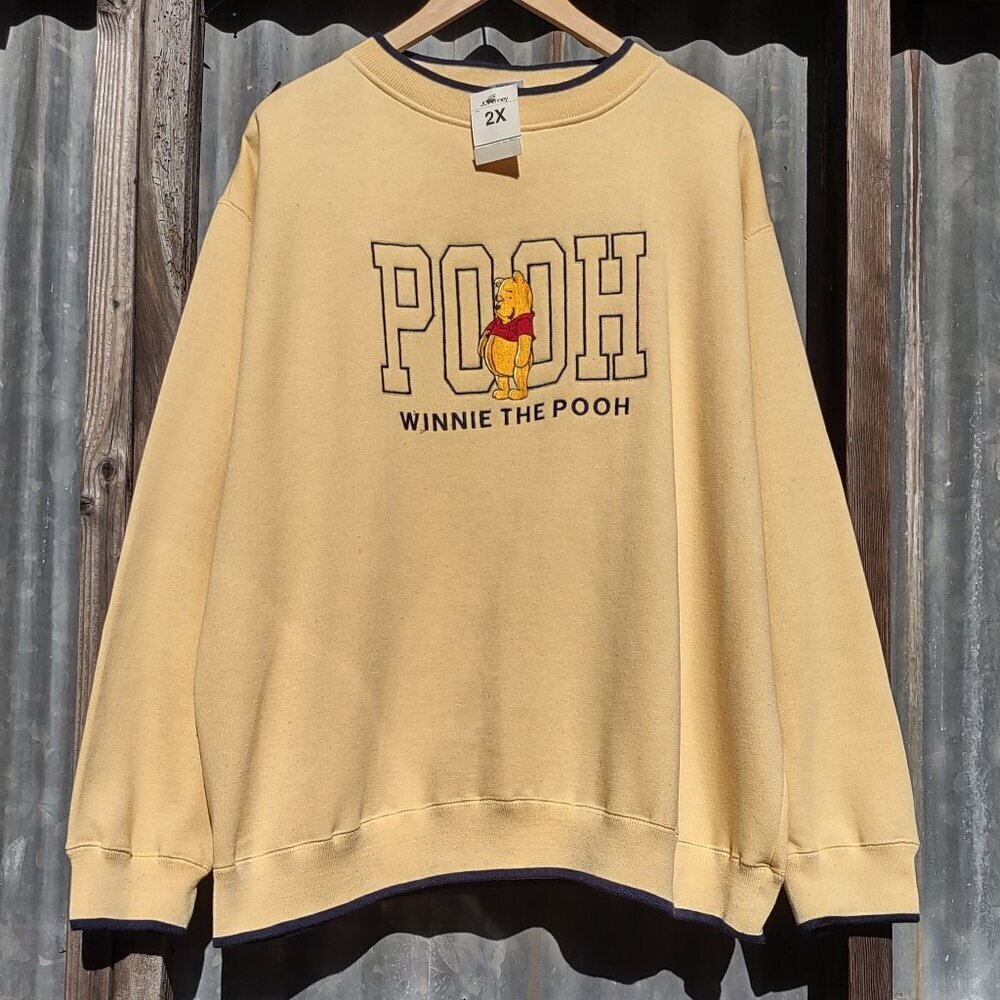 Vintage Disney Winnie-the-Pooh Sweatshirt Size 1X Embroidered Buttercup Yellow